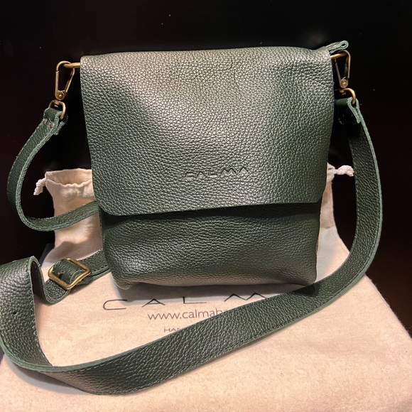 New Calma Forrest Green Pebbled Leather Purse Handmade in Spain NWOT - Picture 5 of 13